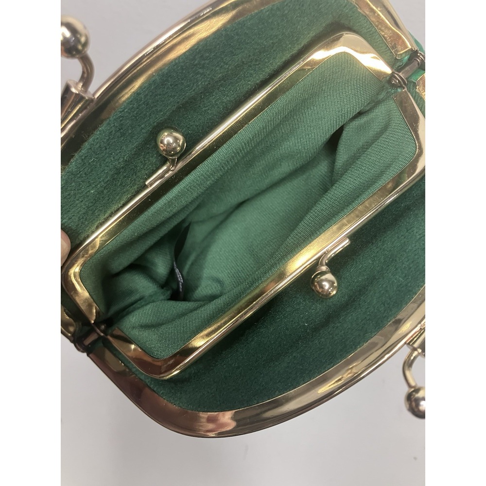 Vintage Rare Green Eel Skin Double Kiss Lock Coin Purse Korea Pleated Gold Frame - Picture 6 of 10